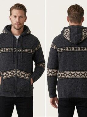 Schott NYC Dark Grey and Cream Patterned Zip-Up Sweater